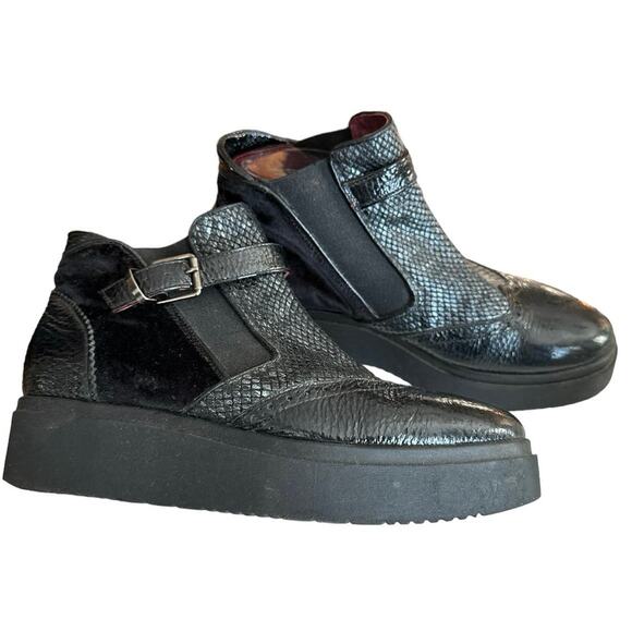 Donna Piu Platform Black Leather & Velvet Boots with Buckle size 9.5 - Picture 3 of 16